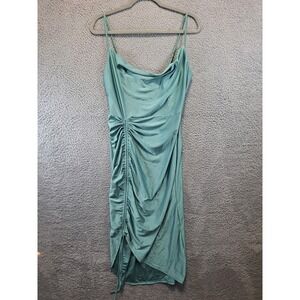 ELH Studio Womens Size Large Teal Ruched Midi Slip Dress Spaghetti Strap Elegant
